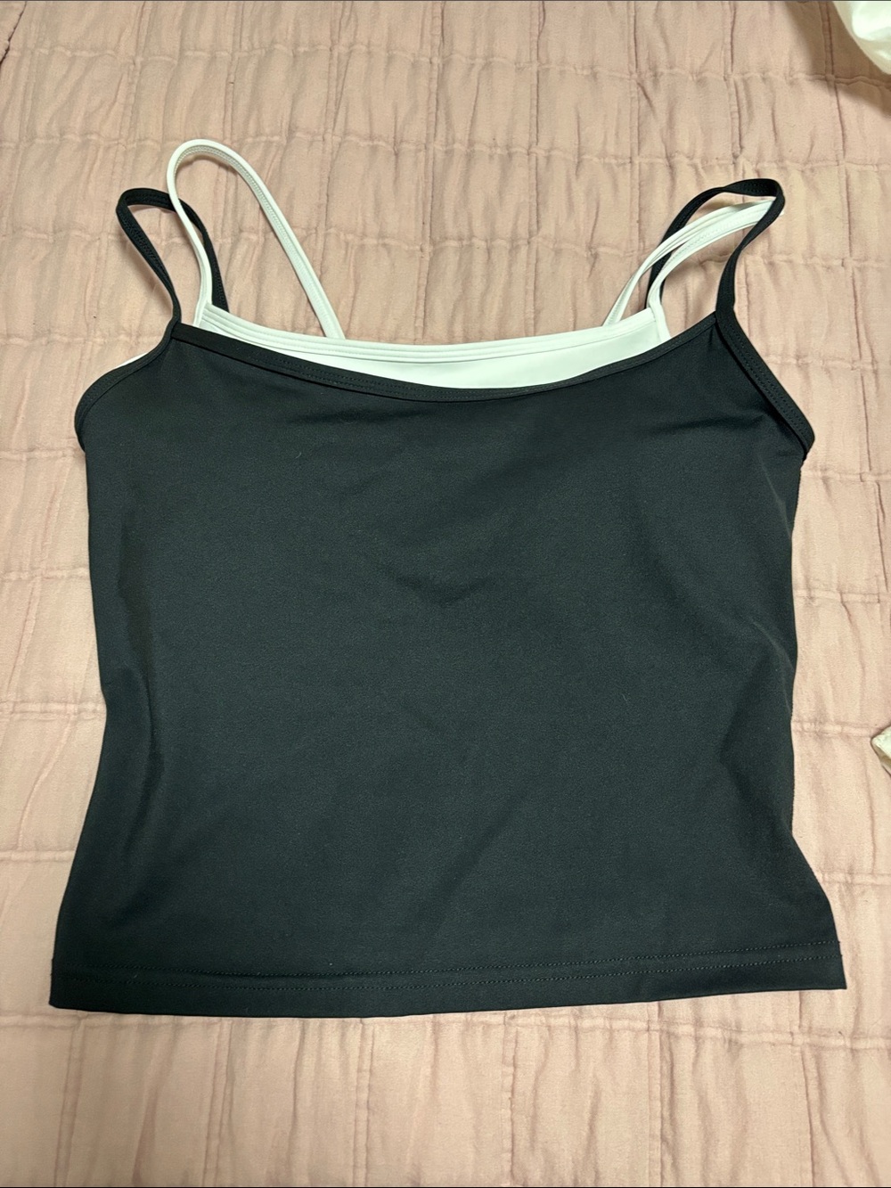 Black Double-Strap Layered Camisole with White Inner Accent